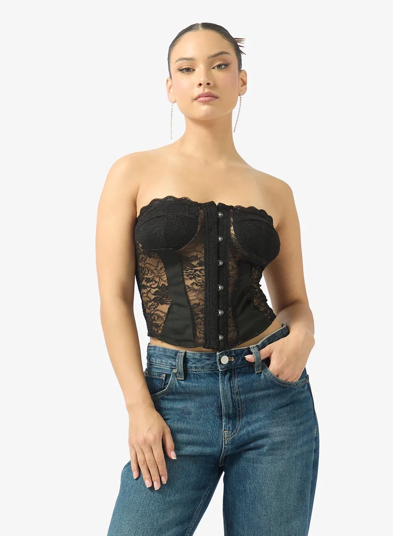Ginger Lace Detail Corset with Hook Closure